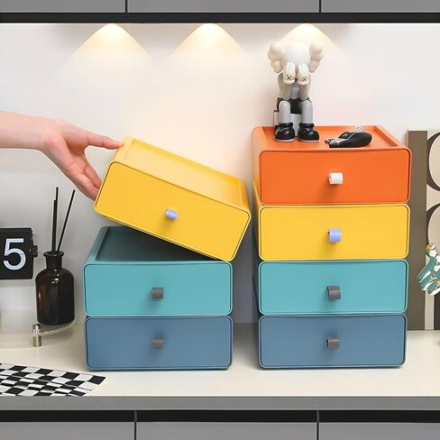 2 Pack Desktop Storage Box Stackable Countertop Drawer Organizer Makeup Large Capacity Storage Organiser for Office, Bathroom, Dorm, Bedroom (Light Green) in Saudi Arabia