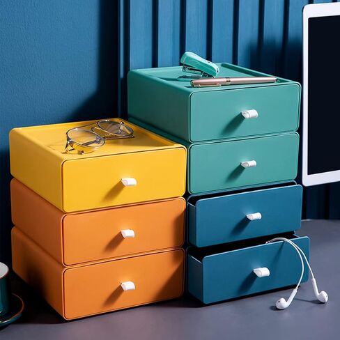 2 Pack Desktop Storage Box Stackable Countertop Drawer Organizer Makeup Large Capacity Storage Organiser for Office, Bathroom, Dorm, Bedroom (Light Green) in Saudi Arabia