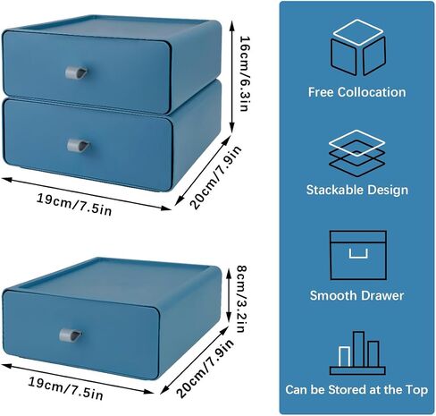 2 Pack Desktop Storage Box Stackable Countertop Drawer Organizer Makeup Large Capacity Storage Organiser for Office, Bathroom, Dorm, Bedroom (Light Green) in Saudi Arabia