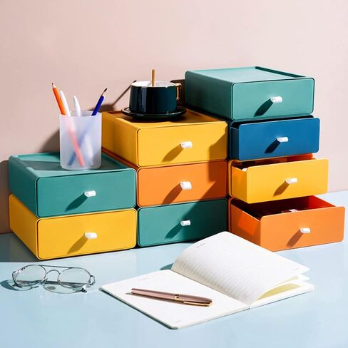 2 Pack Desktop Storage Box Stackable Countertop Drawer Organizer Makeup Large Capacity Storage Organiser for Office, Bathroom, Dorm, Bedroom (Light Green) in Saudi Arabia