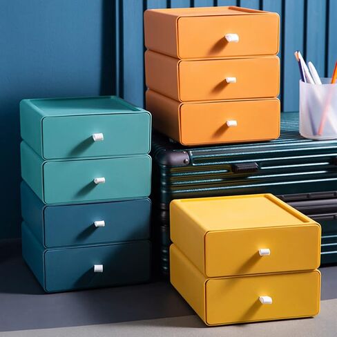 2 Pack Desktop Storage Box Stackable Countertop Drawer Organizer Makeup Large Capacity Storage Organiser for Office, Bathroom, Dorm, Bedroom (Light Green) in Saudi Arabia