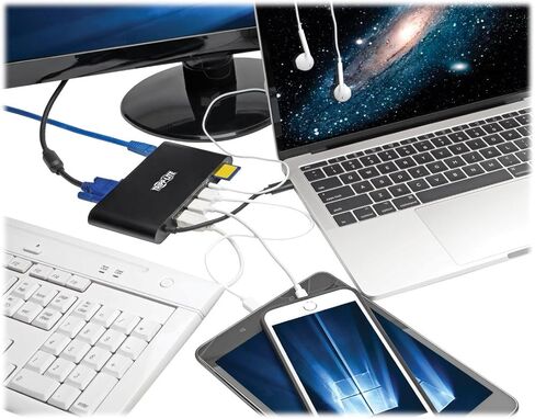 قاعدة توصيل Tripp Lite USB 3.1 Gen 1 USB-C مع USB-A، HDMI، VGA، mDP، جيجابت إيثرنت، بطاقة ذاكرة، 3.5 مم وشحن USB-C PD، USB C، USB نوع C، USB نوع C ( U442-DOCK1) in Kuwait