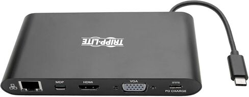 قاعدة توصيل Tripp Lite USB 3.1 Gen 1 USB-C مع USB-A، HDMI، VGA، mDP، جيجابت إيثرنت، بطاقة ذاكرة، 3.5 مم وشحن USB-C PD، USB C، USB نوع C، USB نوع C ( U442-DOCK1) in Kuwait