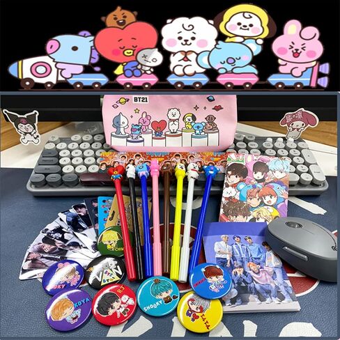 مجموعة هدايا تعليمية ملونة تتضمن أقلامًا وحقيبة، ومسطرة، وقلادة، وأجهزة كمبيوتر محمولة صغيرة، ودبابيس أزرار، وملصقات بطاقات للجيش. in Kuwait