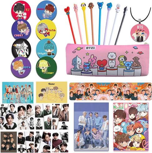 مجموعة هدايا تعليمية ملونة تتضمن أقلامًا وحقيبة، ومسطرة، وقلادة، وأجهزة كمبيوتر محمولة صغيرة، ودبابيس أزرار، وملصقات بطاقات للجيش. in Kuwait