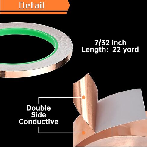 شريط رقائق نحاس موصل مزدوج الجوانب لحام الزجاج الملون، الإصلاحات الكهربائية 2 قطعة (7/32 بوصة) in Kuwait