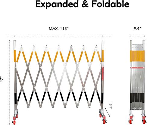 بوابة حاجز أمان صناعية قابلة للتوسيع من MYOYAY، بوابة حاجز أمان معدنية قابلة للطي بطول 9.84 قدم مع سياج متنقل بعجلات، سياج مروري قابل للسحب في الهواء الطلق يتم تجميعه بسهولة in Kuwait
