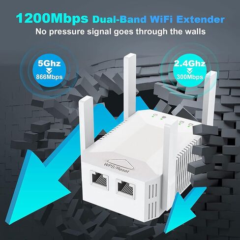 معزز إشارة موسع WiFi، محسن WiFi ثنائي التردد 5 جيجا هرتز/2.4 جيجا هرتز، تغطية كاملة 360 درجة، أربعة هوائيات، مكرر إنترنت لاسلكي، مع منفذ إيثرنت، يمكن ضبطه بسرعة in Kuwait