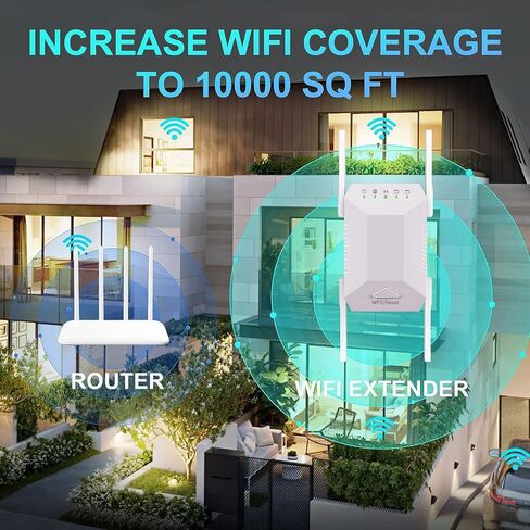 معزز إشارة موسع WiFi، محسن WiFi ثنائي التردد 5 جيجا هرتز/2.4 جيجا هرتز، تغطية كاملة 360 درجة، أربعة هوائيات، مكرر إنترنت لاسلكي، مع منفذ إيثرنت، يمكن ضبطه بسرعة in Kuwait