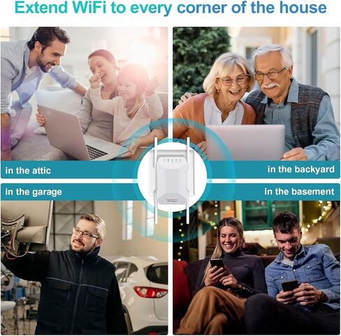 معزز إشارة موسع WiFi، محسن WiFi ثنائي التردد 5 جيجا هرتز/2.4 جيجا هرتز، تغطية كاملة 360 درجة، أربعة هوائيات، مكرر إنترنت لاسلكي، مع منفذ إيثرنت، يمكن ضبطه بسرعة in Kuwait