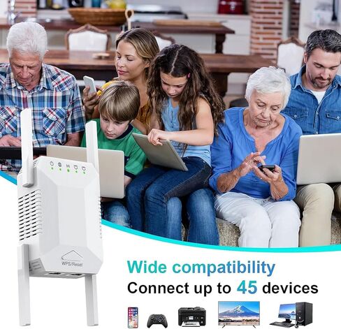 معزز إشارة موسع WiFi، محسن WiFi ثنائي التردد 5 جيجا هرتز/2.4 جيجا هرتز، تغطية كاملة 360 درجة، أربعة هوائيات، مكرر إنترنت لاسلكي، مع منفذ إيثرنت، يمكن ضبطه بسرعة in Kuwait