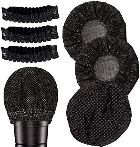 140 Pieces Disposable Microphone Cover Non-Woven Microphone Cover Windscreen Mic Cover Protective Cap for KTV Recording Room News Gathering, 3 Inch (Black) in Saudi Arabia