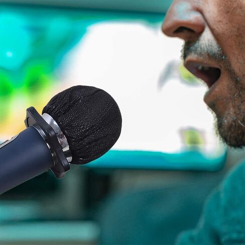 140 Pieces Disposable Microphone Cover Non-Woven Microphone Cover Windscreen Mic Cover Protective Cap for KTV Recording Room News Gathering, 3 Inch (Black) in Saudi Arabia