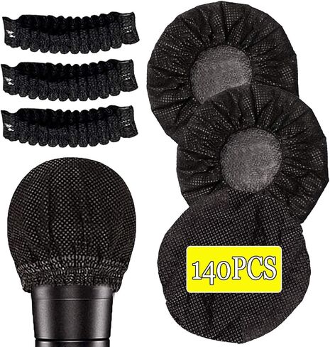 140 Pieces Disposable Microphone Cover Non-Woven Microphone Cover Windscreen Mic Cover Protective Cap for KTV Recording Room News Gathering, 3 Inch (Black) in Saudi Arabia