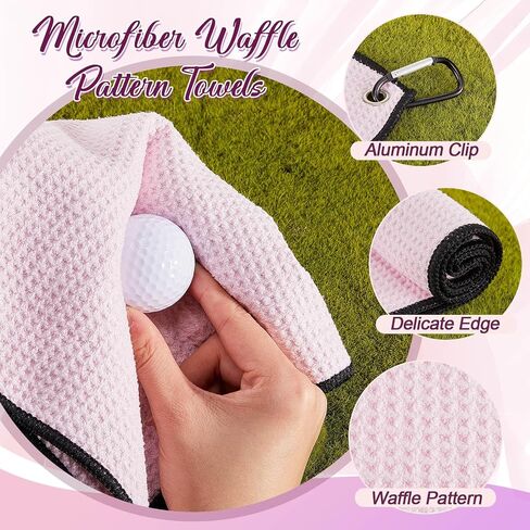 Golf Towel 6 Pcs Pink Women Microfiber Waffle Pattern Golf Towel with Club Groove Cleaner Brush and Foldable Divot Tool Golf Accessories for Women Golf Bag Accessories Kit for Golf Gifts in Saudi Arabia