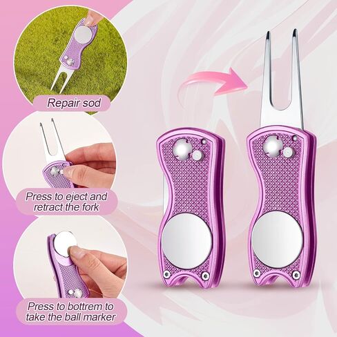 Golf Towel 6 Pcs Pink Women Microfiber Waffle Pattern Golf Towel with Club Groove Cleaner Brush and Foldable Divot Tool Golf Accessories for Women Golf Bag Accessories Kit for Golf Gifts in Saudi Arabia