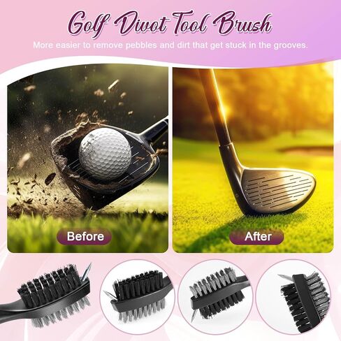 Golf Towel 6 Pcs Pink Women Microfiber Waffle Pattern Golf Towel with Club Groove Cleaner Brush and Foldable Divot Tool Golf Accessories for Women Golf Bag Accessories Kit for Golf Gifts in Saudi Arabia
