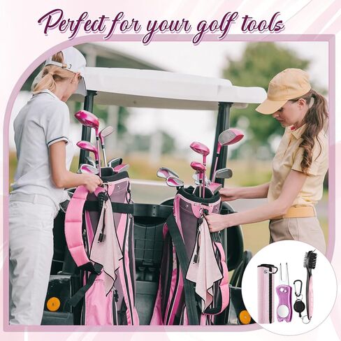 Golf Towel 6 Pcs Pink Women Microfiber Waffle Pattern Golf Towel with Club Groove Cleaner Brush and Foldable Divot Tool Golf Accessories for Women Golf Bag Accessories Kit for Golf Gifts in Saudi Arabia