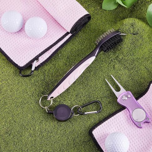 Golf Towel 6 Pcs Pink Women Microfiber Waffle Pattern Golf Towel with Club Groove Cleaner Brush and Foldable Divot Tool Golf Accessories for Women Golf Bag Accessories Kit for Golf Gifts in Saudi Arabia