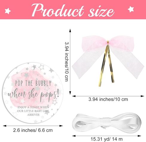 MotiMind 50 Set Pop When Pops Baby Shower Bottle Tags, Pop the Bubbly When Pops Tags Champagne Baby Shower Favor Label with Bows and Ribbon for Baby Shower Party Guest Gift (Blue) in Kuwait