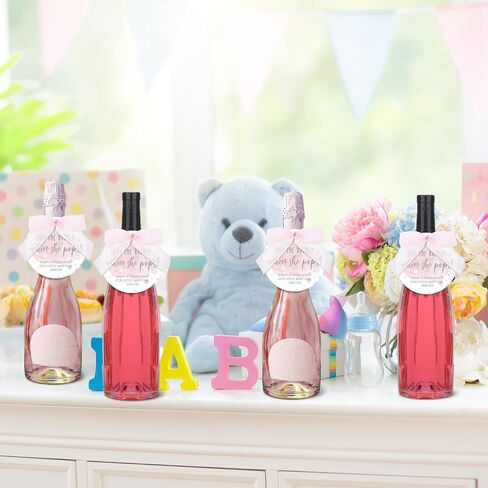 MotiMind 50 Set Pop When Pops Baby Shower Bottle Tags, Pop the Bubbly When Pops Tags Champagne Baby Shower Favor Label with Bows and Ribbon for Baby Shower Party Guest Gift (Blue) in Kuwait