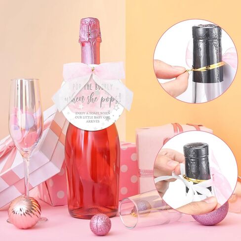 MotiMind 50 Set Pop When Pops Baby Shower Bottle Tags, Pop the Bubbly When Pops Tags Champagne Baby Shower Favor Label with Bows and Ribbon for Baby Shower Party Guest Gift (Blue) in Kuwait
