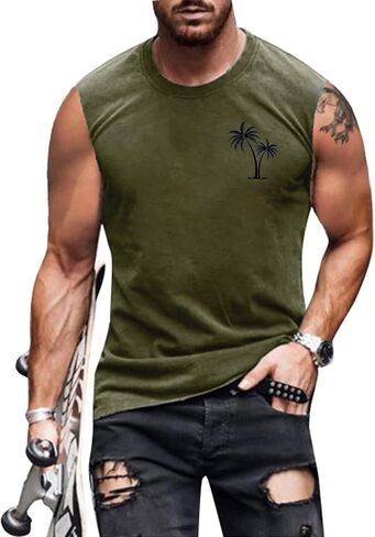 Men Tank Tops Beach Palm Tree Shirt Hawaiian Vintage Graphic Sleeveless Shirt in Saudi Arabia