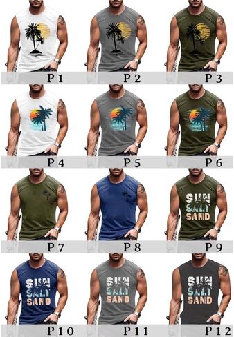 Men Tank Tops Beach Palm Tree Shirt Hawaiian Vintage Graphic Sleeveless Shirt in Saudi Arabia