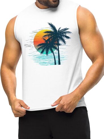 Men Tank Tops Beach Palm Tree Shirt Hawaiian Vintage Graphic Sleeveless Shirt in Saudi Arabia