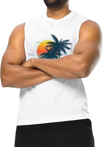 Men Tank Tops Beach Palm Tree Shirt Hawaiian Vintage Graphic Sleeveless Shirt in Saudi Arabia