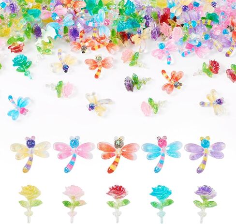 Pandahall 100Pcs Mini Resin Flower Dragonfly Cabochons Flatback Floral Resin Beads Scrapbooking Accessories 10 Styles for Jewelry Making Hair Ornaments Nail Decoration in Kuwait
