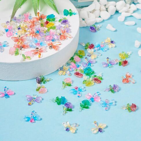 Pandahall 100Pcs Mini Resin Flower Dragonfly Cabochons Flatback Floral Resin Beads Scrapbooking Accessories 10 Styles for Jewelry Making Hair Ornaments Nail Decoration in Kuwait