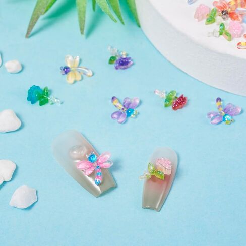 Pandahall 100Pcs Mini Resin Flower Dragonfly Cabochons Flatback Floral Resin Beads Scrapbooking Accessories 10 Styles for Jewelry Making Hair Ornaments Nail Decoration in Kuwait