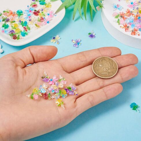 Pandahall 100Pcs Mini Resin Flower Dragonfly Cabochons Flatback Floral Resin Beads Scrapbooking Accessories 10 Styles for Jewelry Making Hair Ornaments Nail Decoration in Kuwait