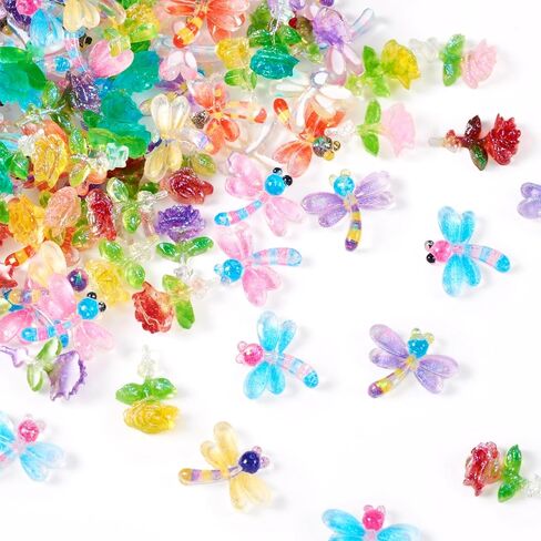 Pandahall 100Pcs Mini Resin Flower Dragonfly Cabochons Flatback Floral Resin Beads Scrapbooking Accessories 10 Styles for Jewelry Making Hair Ornaments Nail Decoration in Kuwait