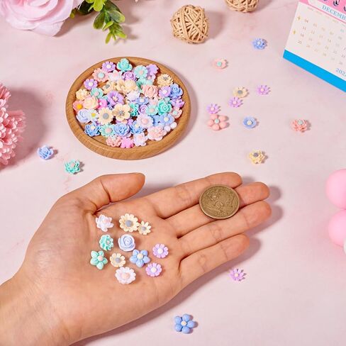 Pandahall 100Pcs Mini Resin Flower Dragonfly Cabochons Flatback Floral Resin Beads Scrapbooking Accessories 10 Styles for Jewelry Making Hair Ornaments Nail Decoration in Kuwait