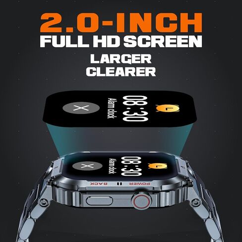 ساعة ذكية، ساعة ذكية مقاس 2 بوصة لهواتف Android، ساعة ذكية متينة مقاومة للماء حتى 100 متر مع مكالمة بلوتوث (الرد/الاتصال الهاتفي) عمر البطارية 70 يومًا، 100+ أوضاع رياضية لمعدل ضربات القلب وضغط الدم in Kuwait