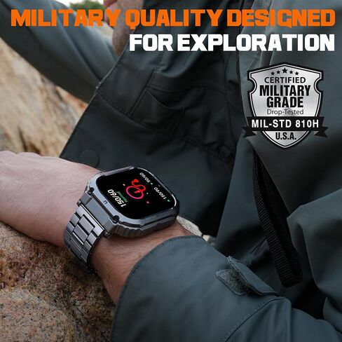 ساعة ذكية، ساعة ذكية مقاس 2 بوصة لهواتف Android، ساعة ذكية متينة مقاومة للماء حتى 100 متر مع مكالمة بلوتوث (الرد/الاتصال الهاتفي) عمر البطارية 70 يومًا، 100+ أوضاع رياضية لمعدل ضربات القلب وضغط الدم in Kuwait