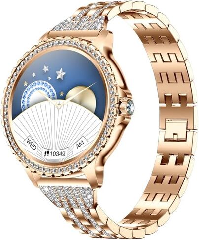 Lady's Fashion Smartwatch BT Call 1.32inch Round Screen Health Monitoring Fitness Tracker Waterproof AI Voice Assistant Women's i58 Smart Watch Synthetic Diamond Band (Gold) in Kuwait