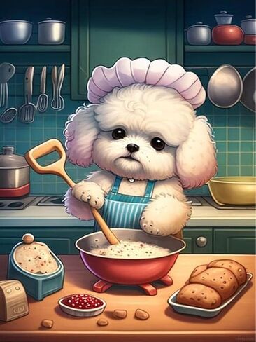 مجموعات طلاء UPABLUNSO Baking Bichon الماسية، DIY 5D لطيف وممتع للمطبخ بنقاط ألماس مستديرة بالكامل للبالغين والاسترخاء وديكور جدار المنزل هدية 12 × 16 بوصة in Saudi Arabia