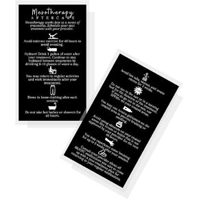 Mesotherapy Aftercare Cards | 50 Pack | Size 2x3.5" inch Business Card | Liquid Lipo | Skin Care | Therapist Black Card Design