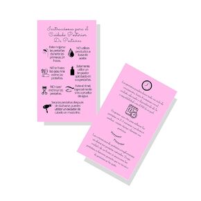 Spanish Lash Extension Aftercare Instructions Cards | Package of 50 | Double Sided Size 2 x 3.5 inches | (2-3 Week Fillers) Bubblegum Pink, black Design