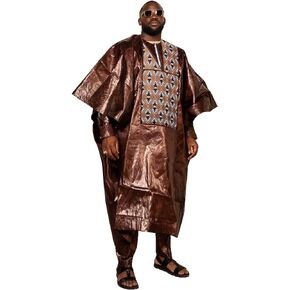 TIDOIRSA Dashiki for Men, Embroidery Bazin Riche African Mens Clothing Dashiki Shirts and Pants Outfits 3 Pieces Set