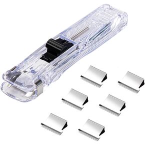 1 Piece Portable Transparent Plastic Handheld Paper Clam Dispenser Paper Clipper with 50 Metal Refill Clips for School Office