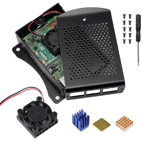 for Raspberry Pi 4 Metal Case, RPi 4 Aluminium Case Protective Shell Box Wall Mounted Enclosure with Dual Cooling Fan Heat Sink for Raspberry Pi 4 Model B RPi 4B Black