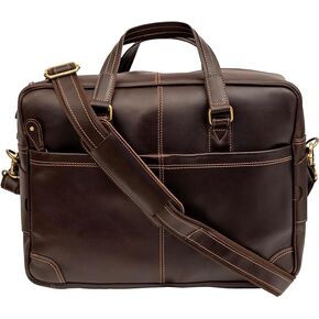 Brown Leather Laptop Bag - Stylish 16 Inch Computer Case for Men and Women - Genuine Leather Briefcase with Multiple Pockets and Shoulder Strap