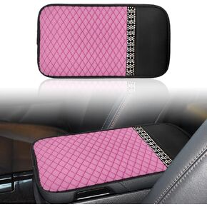 Bling Leather Car Center Console Cover, Car Center Console Protector, Car Armrest Storage Box Mat, Colorful Crystal Rhinestones, Car Armrest Seat Box Cover For Most Car, Vehicles, SUVs, Trucks, pink