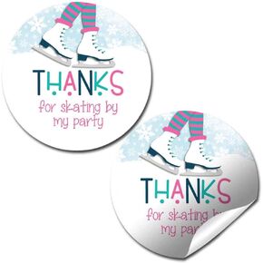 Ice Skating-Themed Thank You Sticker Labels for Girls, 40 2" Party Circle Stickers by AmandaCreation, Great for Party Favors, Envelope Seals & Goodie Bags