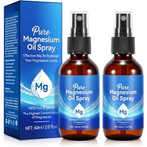 Magnesium Oil Spray 2 Pack, Ultra Pure Magnesium Spray, Magnesium Spray for Feet and Body 60mlX2 (4 fl oz), Ultra Pure Topical Magnesium Spray for Body Health, Fast Absorption in Kuwait
