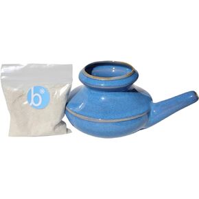 Baraka Neti Pot Tool Kit - Snoring & Saline Solution, Handcrafted Ceramic Dishwasher Safe with 2oz Mineral Sea Salt for Nose Cleaning & Sinus Rinse Perfect for Allergy Relief in Adults & Kids (Purple)